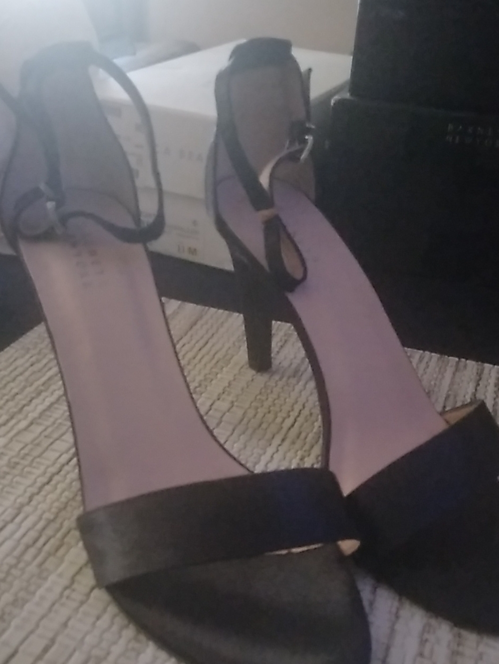 Barneys New York Black Strappy Heel Sandals. 3.5in